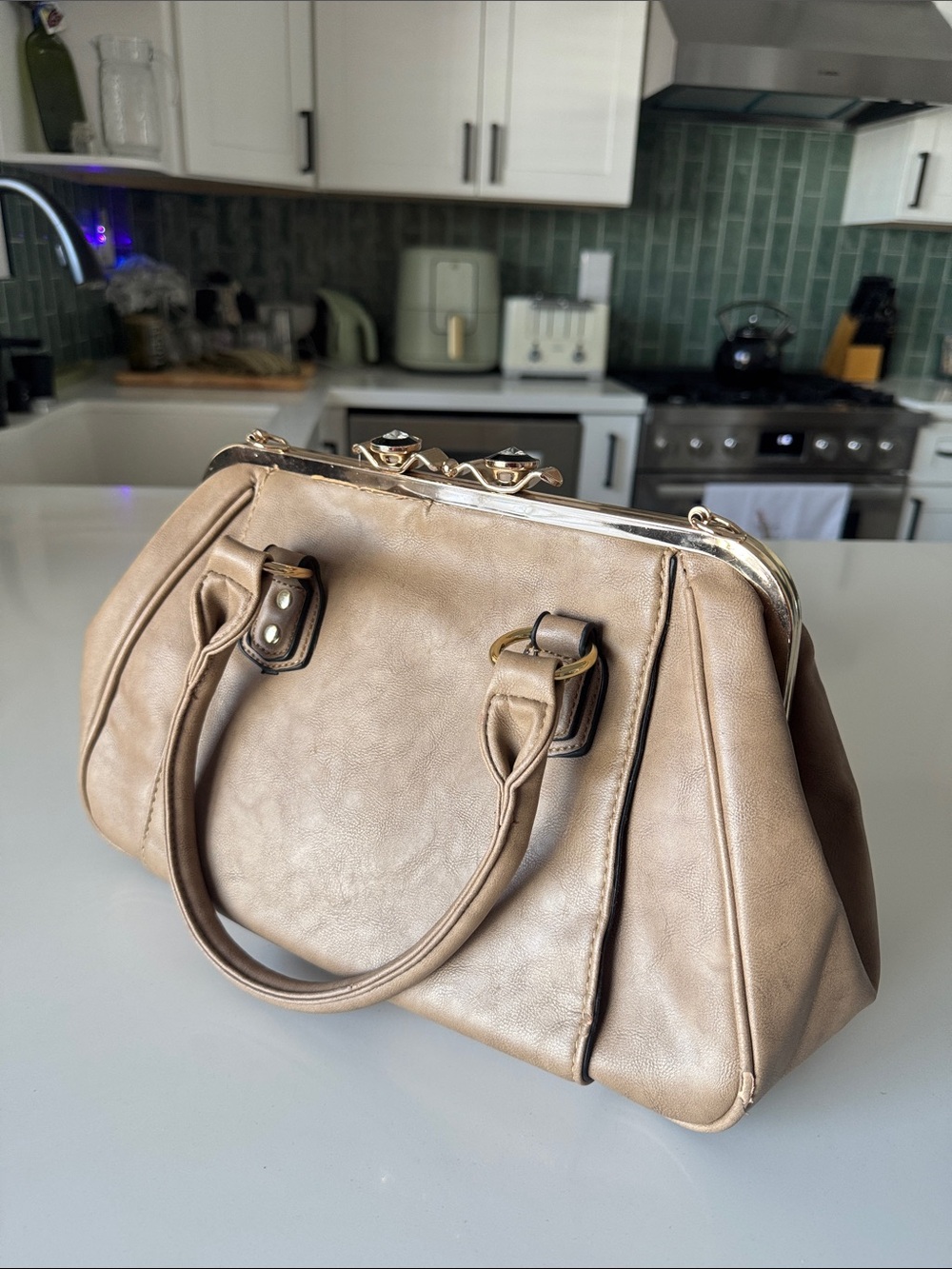 Classic Structured Top-Handle Tote in Taupe